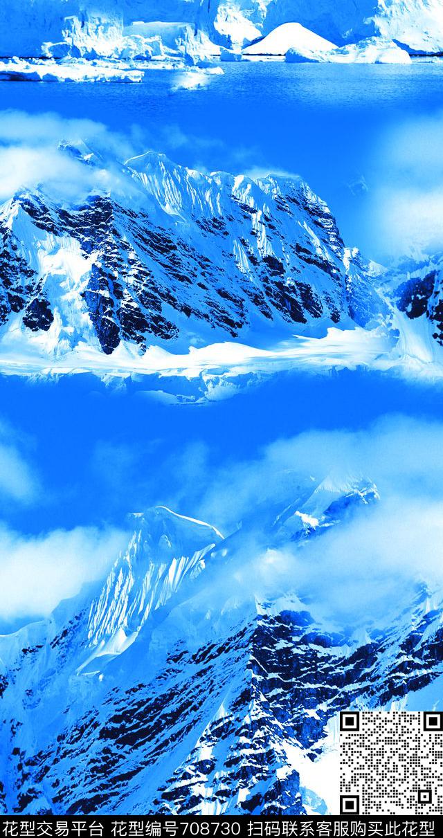 MAX-热带风情雪山美景云彩传统印花华亿平台下载（图片编号: 708730） - 瓦栏（Walan）