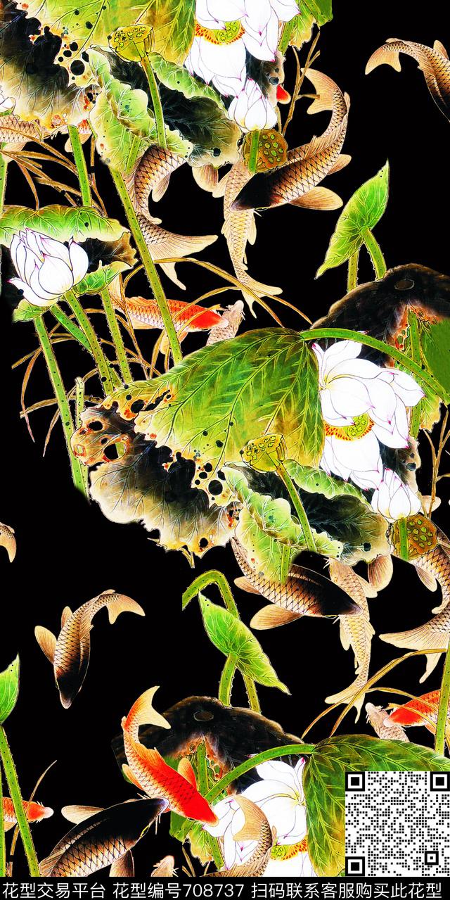 荷花花朵花卉数码印花华亿平台下载（图片编号: 708737） - 瓦栏（Walan）