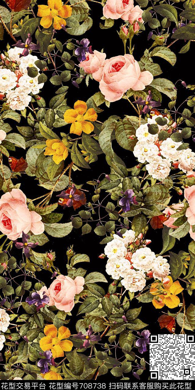 荷花花朵花卉数码印花华亿平台下载（图片编号: 708738） - 瓦栏（Walan）