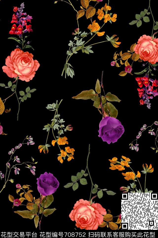 牡丹小碎花大花数码印花华亿平台下载（图片编号: 708752） - 瓦栏（Walan）