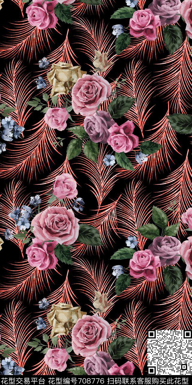 花卉牡丹芭蕉叶传统印花华亿平台下载（图片编号: 708776） - 瓦栏（Walan）