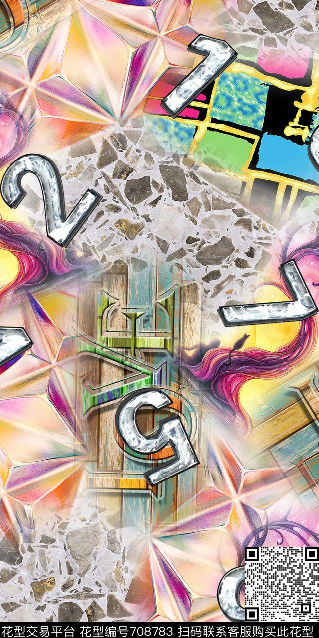 个性数字抽象数码印花华亿平台下载（图片编号: 708783） - 瓦栏（Walan）