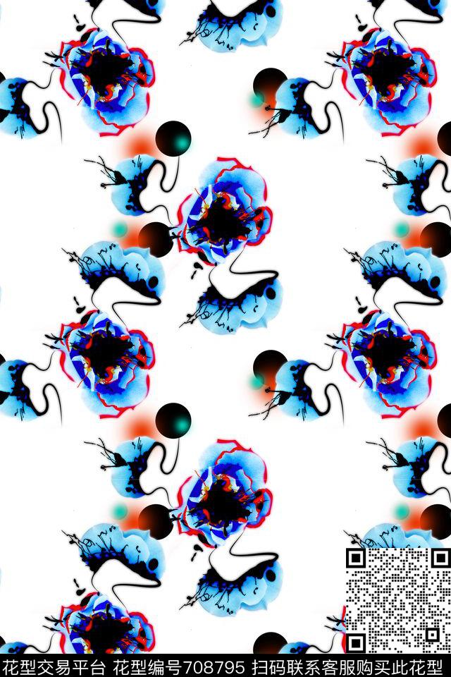 手绘抽象创意水彩水墨数码印花华亿平台下载（图片编号: 708795） - 瓦栏（Walan）