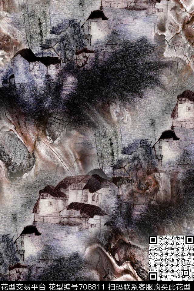 抽象几何风景数码印花华亿平台下载（图片编号: 708811） - 瓦栏（Walan）