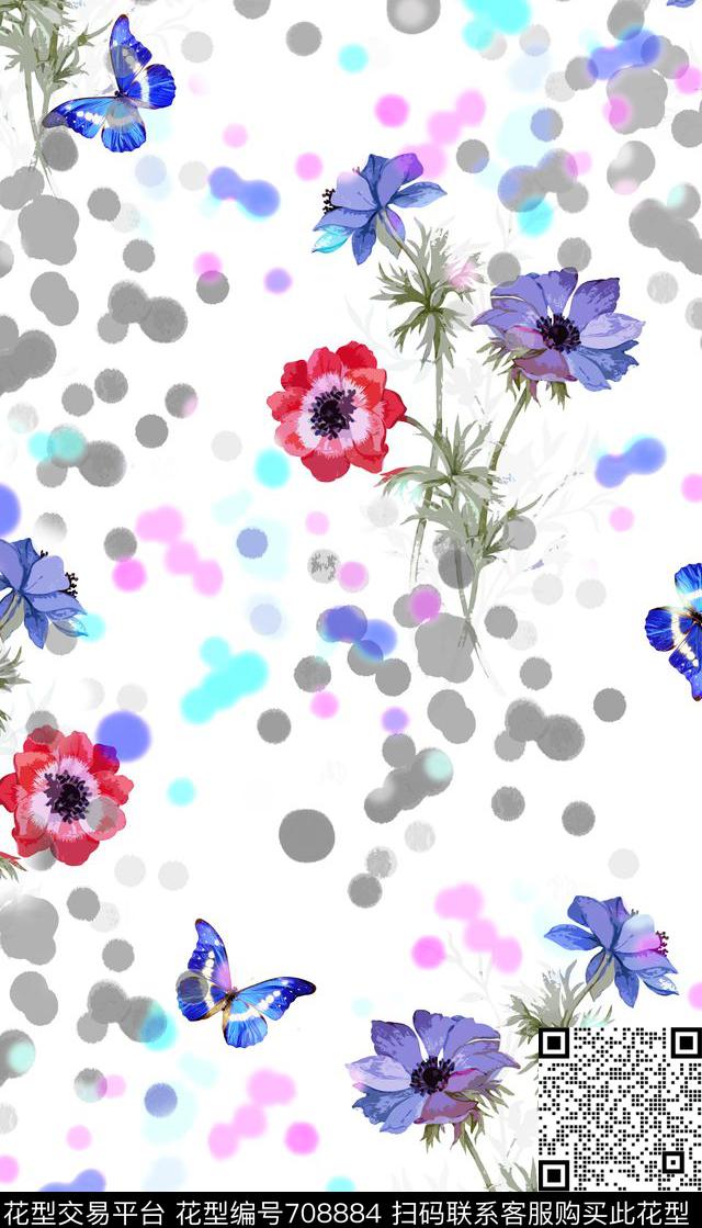花卉波点抽象传统印花华亿平台下载（图片编号: 708884） - 瓦栏（Walan）