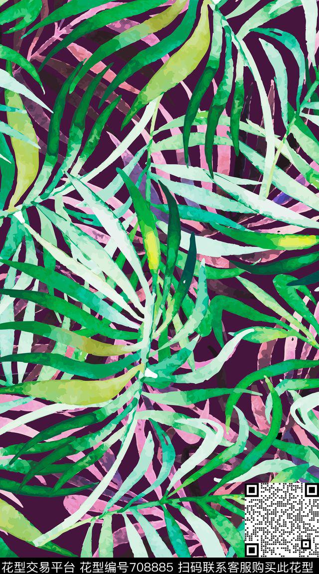 清新水彩花卉数码印花华亿平台下载（图片编号: 708885） - 瓦栏（Walan）