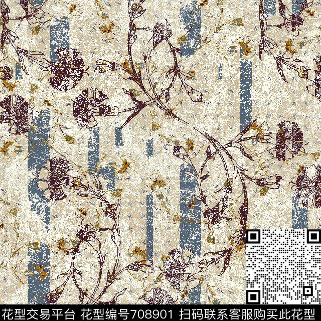 笔刷花卉时尚传统印花华亿平台下载（图片编号: 708901） - 瓦栏（Walan）
