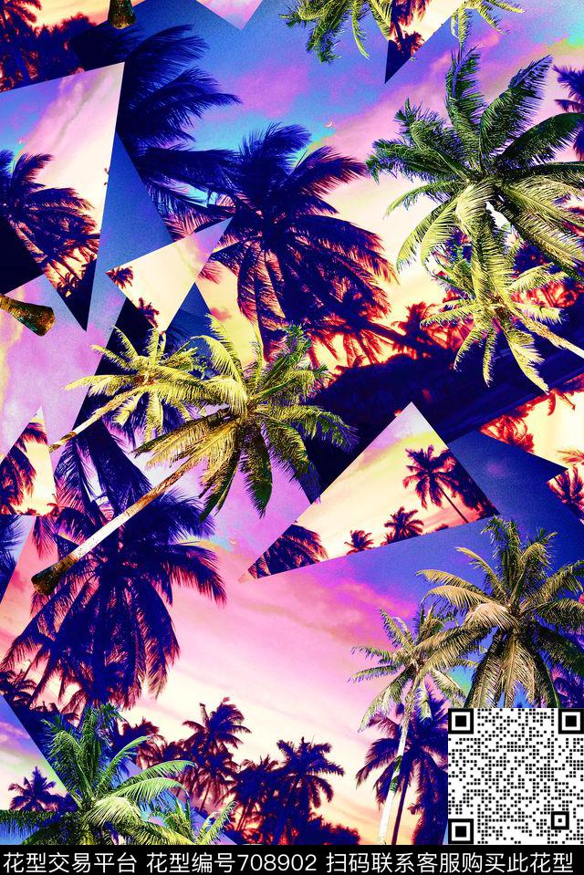热带风景棕榈树黄昏数码印花华亿平台下载（图片编号: 708902） - 瓦栏（Walan）