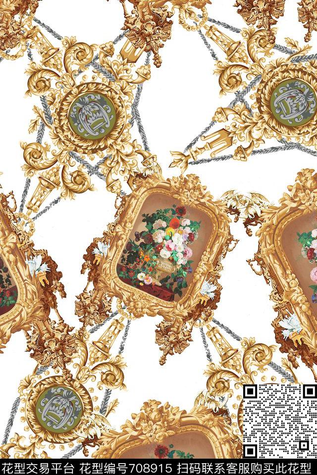 欧式卷草宫廷风油画花卉数码印花华亿平台下载（图片编号: 708915） - 瓦栏（Walan）