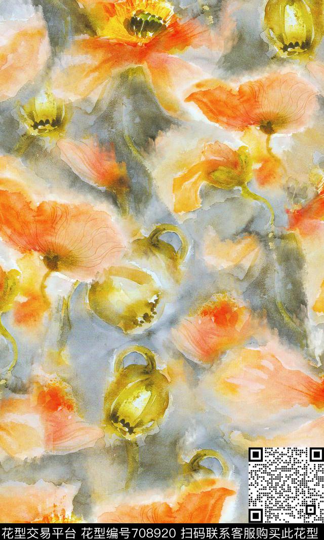 炫彩水彩花卉花卉肌理抽象炫彩数码印花华亿平台下载（图片编号: 708920） - 瓦栏（Walan）