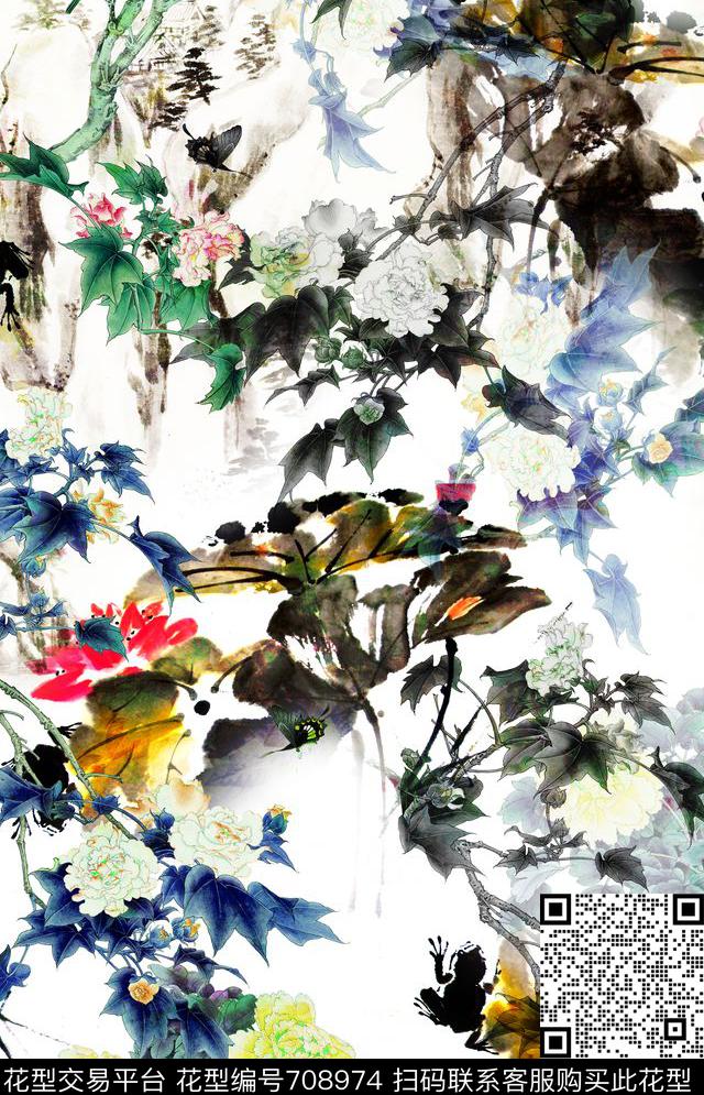 中国风国画水墨国画数码印花华亿平台下载（图片编号: 708974） - 瓦栏（Walan）