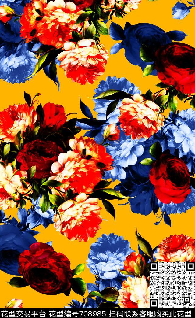 高清花卉清爽流行连衣裙数码印花数码印花华亿平台下载（图片编号: 708985） - 瓦栏（Walan）