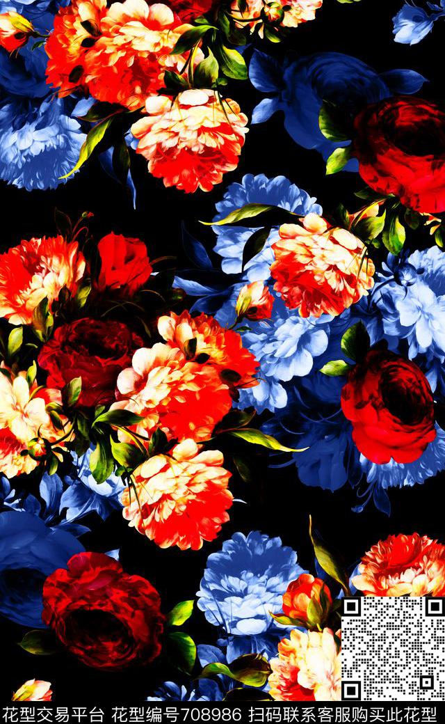高清花卉清爽流行连衣裙数码印花数码印花华亿平台下载（图片编号: 708986） - 瓦栏（Walan）
