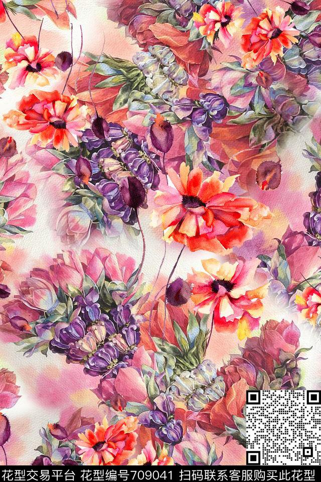 花朵花卉抽象数码印花华亿平台下载（图片编号: 709041） - 瓦栏（Walan）