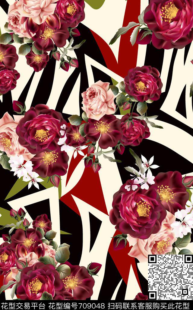 花朵花卉茶花数码印花华亿平台下载（图片编号: 709048） - 瓦栏（Walan）