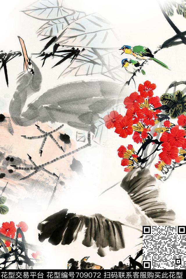 国画水墨花卉数码印花华亿平台下载（图片编号: 709072） - 瓦栏（Walan）