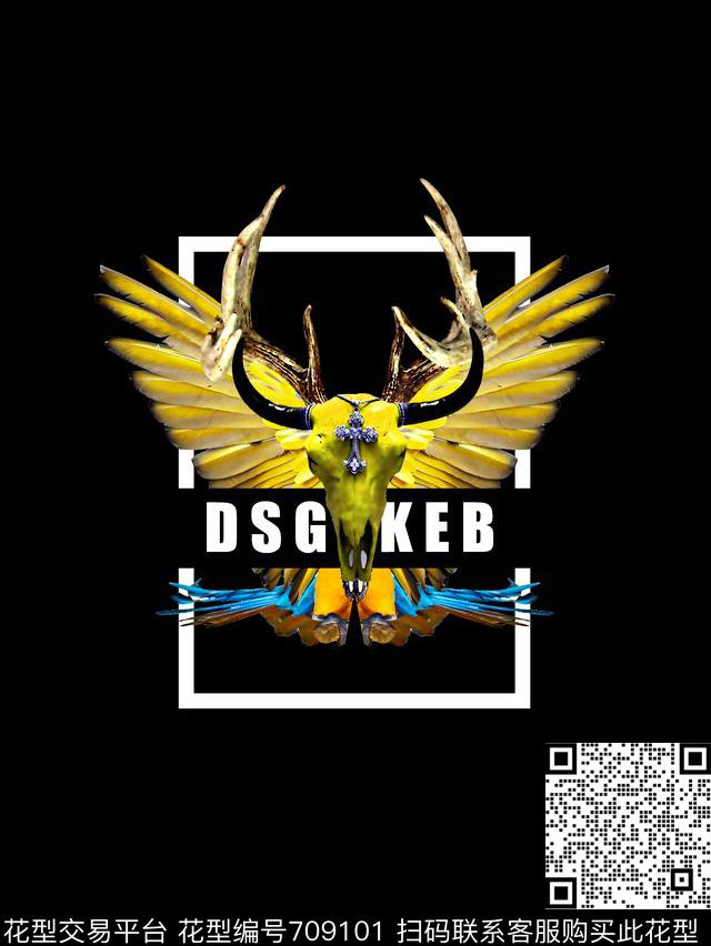 翅膀羊角男装T恤数码印花华亿平台下载（图片编号: 709101） - 瓦栏（Walan）