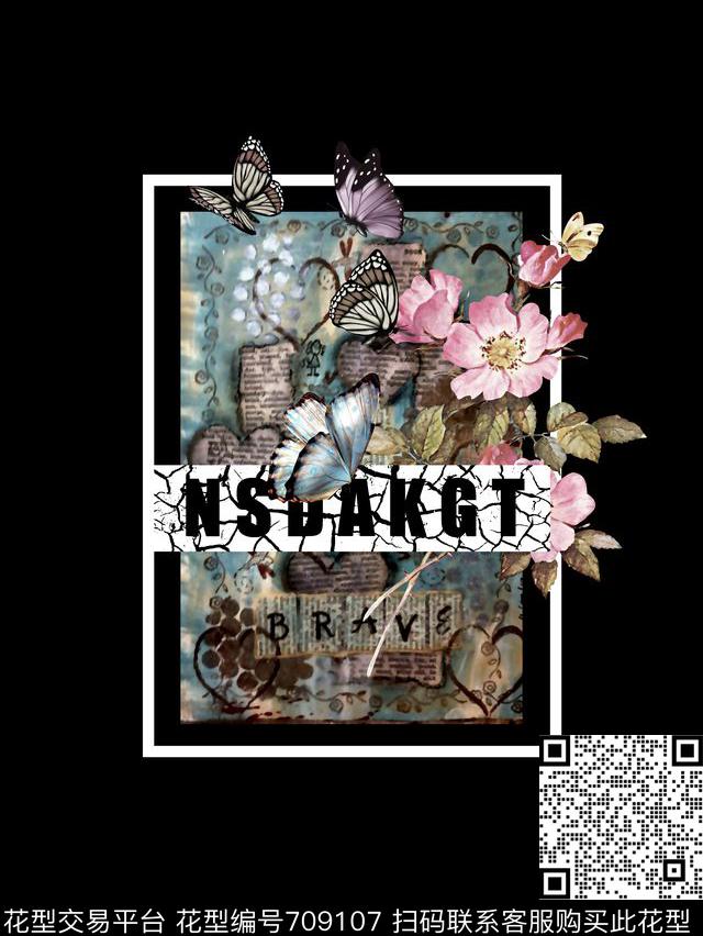 花卉蝴蝶男装T恤数码印花华亿平台下载（图片编号: 709107） - 瓦栏（Walan）