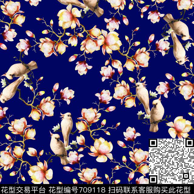 花鸟兰花花朵数码印花华亿平台下载（图片编号: 709118） - 瓦栏（Walan）