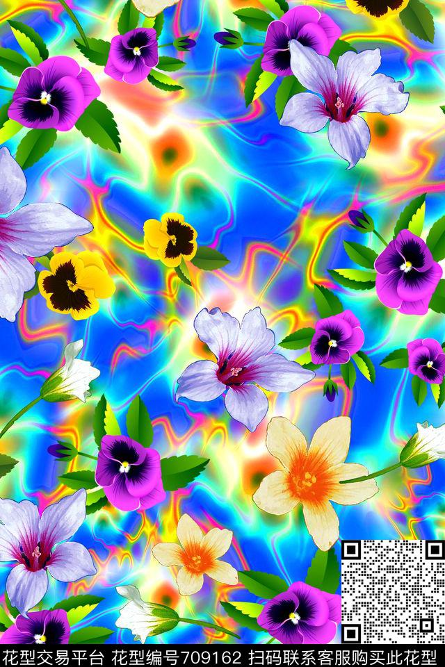 清爽手绘大花卉原创手绘大花卉手绘大花卉数码印花华亿平台下载（图片编号: 709162） - 瓦栏（Walan）