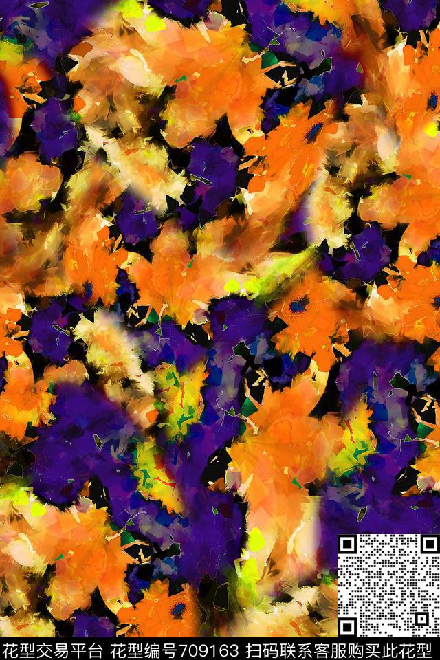 抽象女装花卉数码印花华亿平台下载（图片编号: 709163） - 瓦栏（Walan）