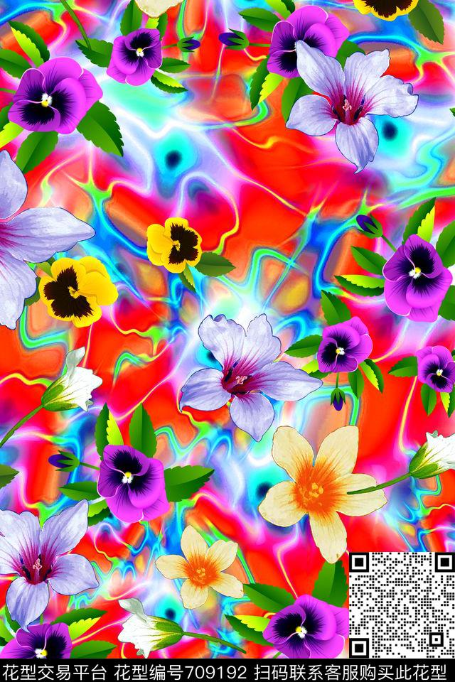 清爽手绘大花卉原创手绘大花卉手绘大花卉数码印花华亿平台下载（图片编号: 709192） - 瓦栏（Walan）