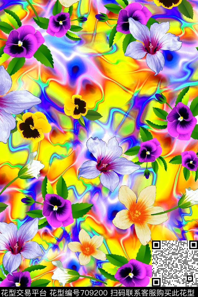 清爽手绘大花卉原创手绘大花卉手绘大花卉数码印花华亿平台下载（图片编号: 709200） - 瓦栏（Walan）