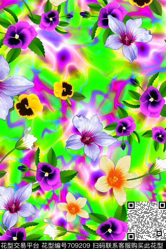 清爽手绘大花卉原创手绘大花卉手绘大花卉数码印花华亿平台下载（图片编号: 709209） - 瓦栏（Walan）
