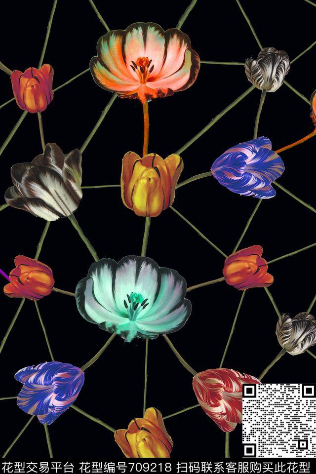 大花花朵花卉数码印花华亿平台下载（图片编号: 709218） - 瓦栏（Walan）