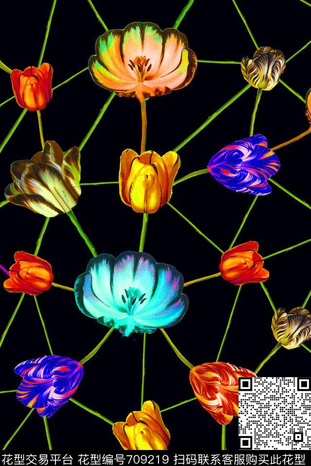 大花花朵花卉数码印花华亿平台下载（图片编号: 709219） - 瓦栏（Walan）