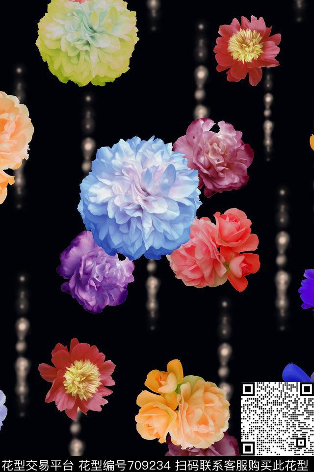 大花花朵花卉数码印花华亿平台下载（图片编号: 709234） - 瓦栏（Walan）