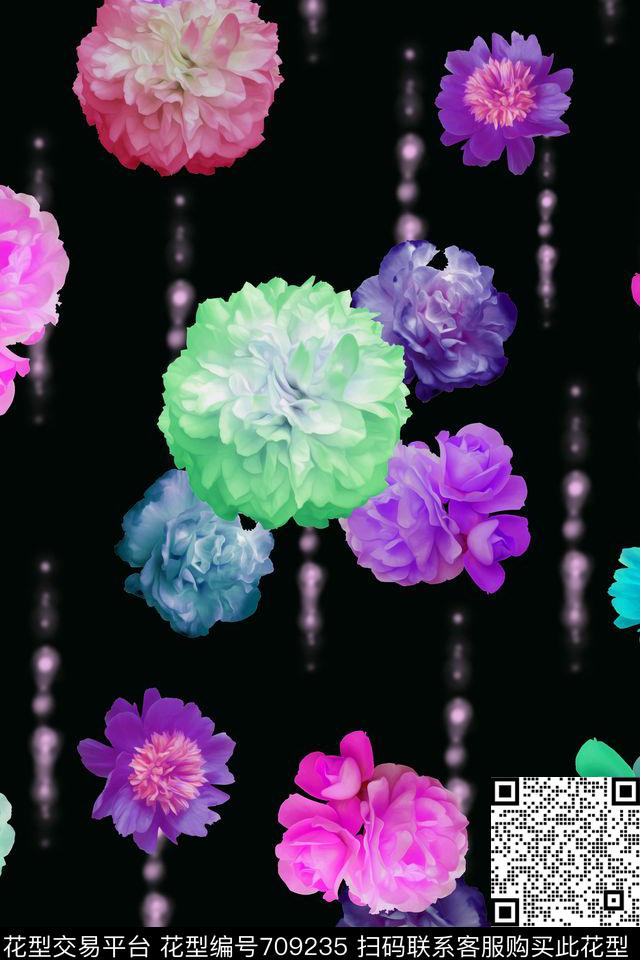 大花花朵花卉数码印花华亿平台下载（图片编号: 709235） - 瓦栏（Walan）