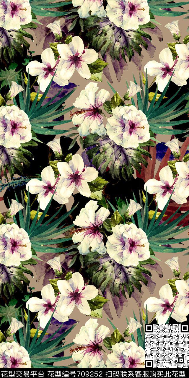 花朵花卉树叶数码印花华亿平台下载（图片编号: 709252） - 瓦栏（Walan）