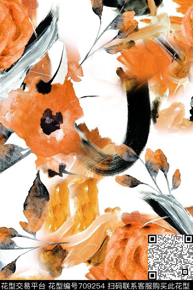 玫瑰手绘油画数码印花华亿平台下载（图片编号: 709254） - 瓦栏（Walan）