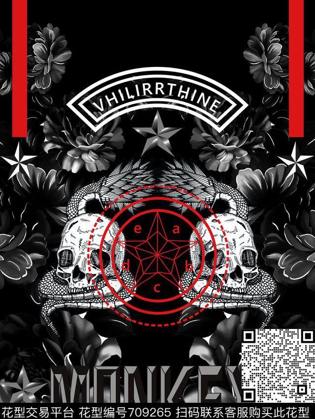 几何花卉骷髅头数码印花华亿平台下载（图片编号: 709265） - 瓦栏（Walan）
