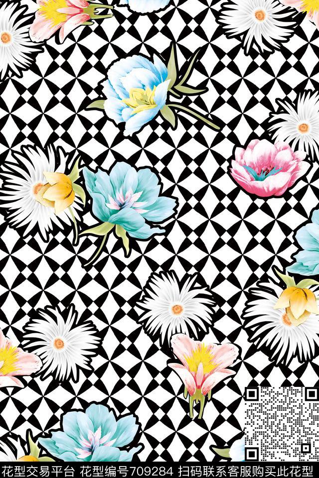 方格菱形圆形数码印花华亿平台下载（图片编号: 709284） - 瓦栏（Walan）