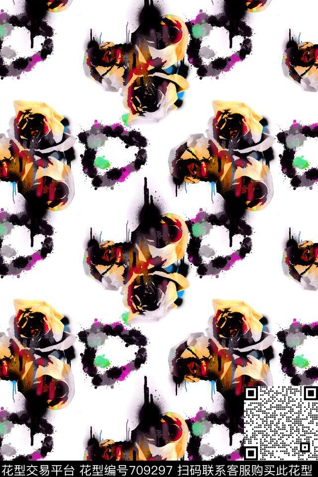 花卉创意手绘抽象数码印花华亿平台下载（图片编号: 709297） - 瓦栏（Walan）