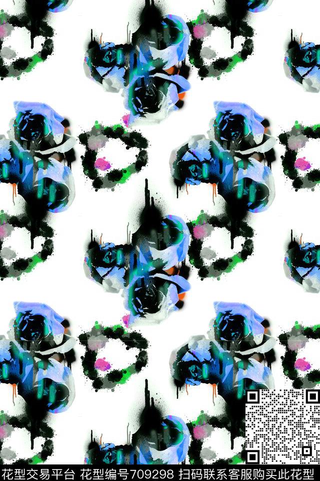 花卉创意手绘抽象数码印花华亿平台下载（图片编号: 709298） - 瓦栏（Walan）