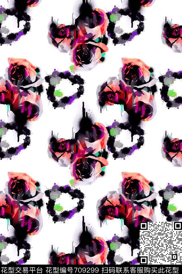 花卉创意手绘抽象数码印花华亿平台下载（图片编号: 709299） - 瓦栏（Walan）