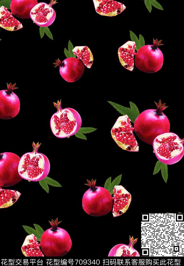 风景石榴果实数码印花华亿平台下载（图片编号: 709340） - 瓦栏（Walan）