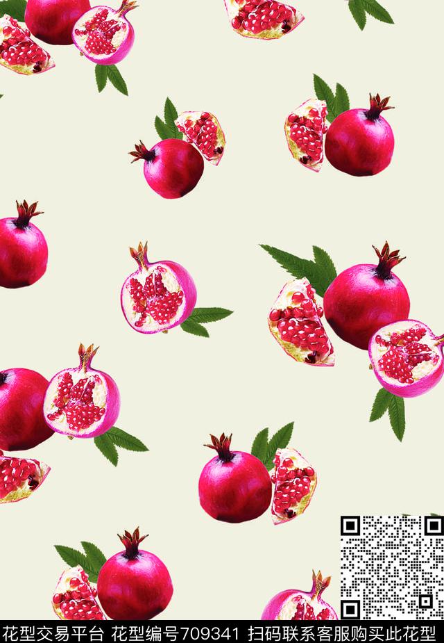 风景石榴果实数码印花华亿平台下载（图片编号: 709341） - 瓦栏（Walan）