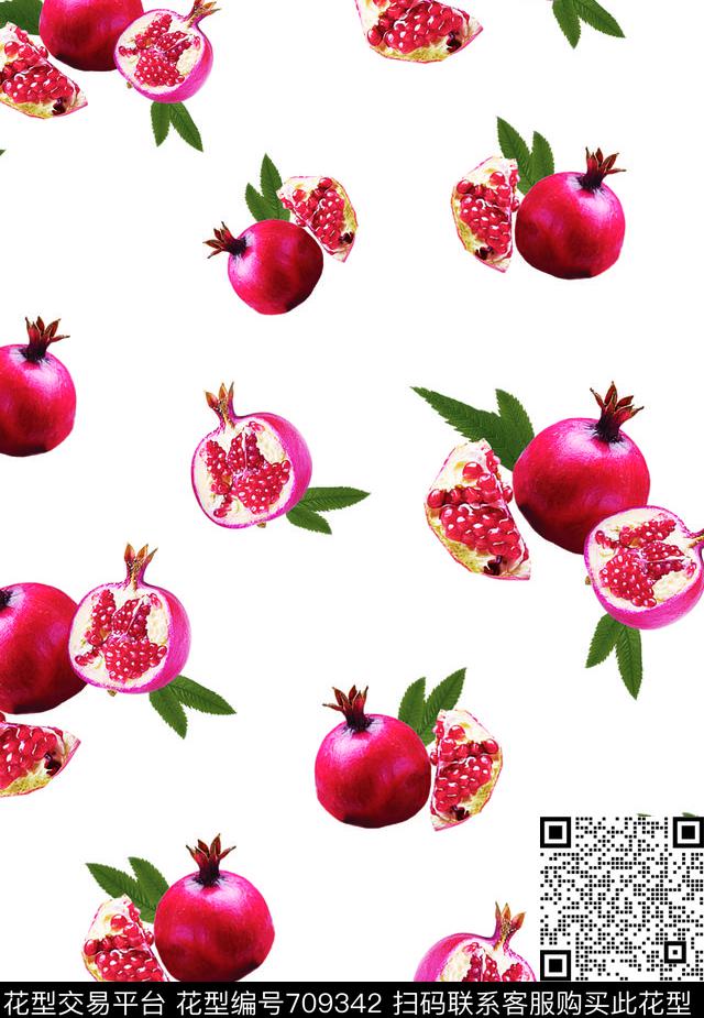 风景石榴果实数码印花华亿平台下载（图片编号: 709342） - 瓦栏（Walan）