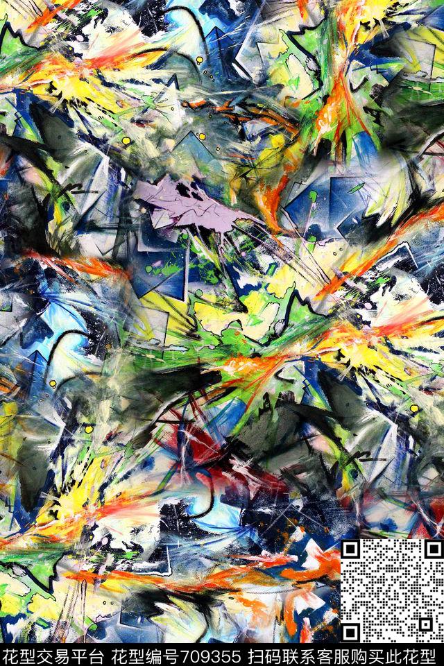 抽象肌理图案水彩线条几何线条数码印花华亿平台下载（图片编号: 709355） - 瓦栏（Walan）