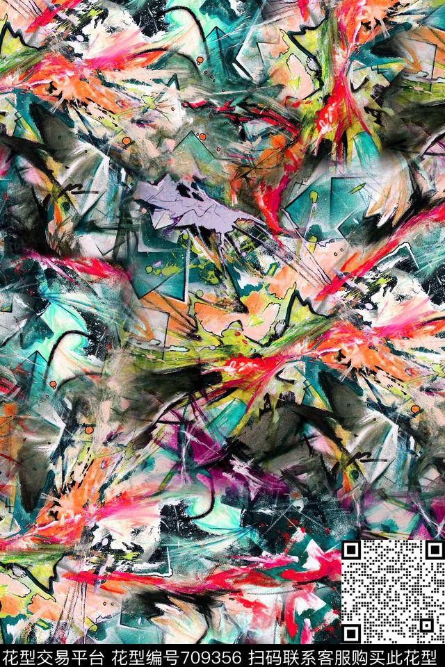 抽象肌理图案水彩线条几何线条数码印花华亿平台下载（图片编号: 709356） - 瓦栏（Walan）