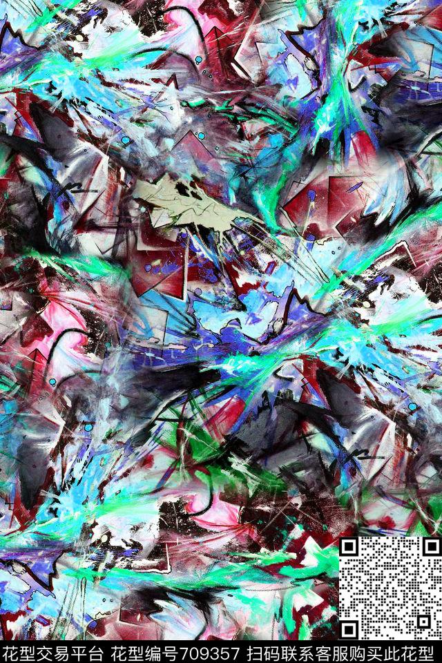 抽象肌理图案水彩线条几何线条数码印花华亿平台下载（图片编号: 709357） - 瓦栏（Walan）