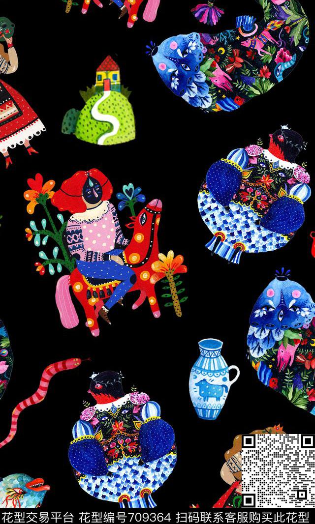 花朵卡通花卉数码印花华亿平台下载（图片编号: 709364） - 瓦栏（Walan）