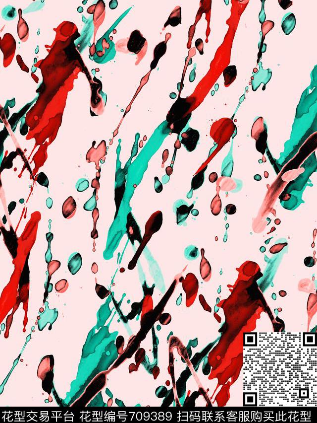抽象笔触泼墨时尚数码印花华亿平台下载（图片编号: 709389） - 瓦栏（Walan）