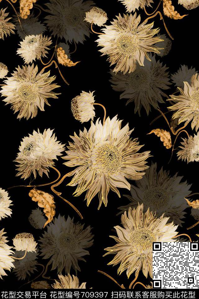 花卉乱花大花数码印花华亿平台下载（图片编号: 709397） - 瓦栏（Walan）