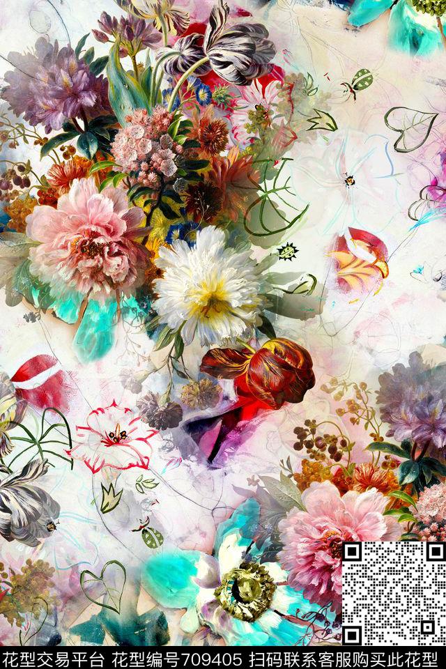 时尚手绘油画数码印花华亿平台下载（图片编号: 709405） - 瓦栏（Walan）