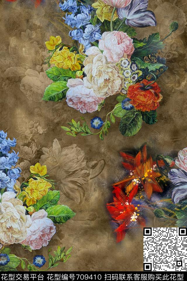 油画花卉肌理数码印花华亿平台下载（图片编号: 709410） - 瓦栏（Walan）